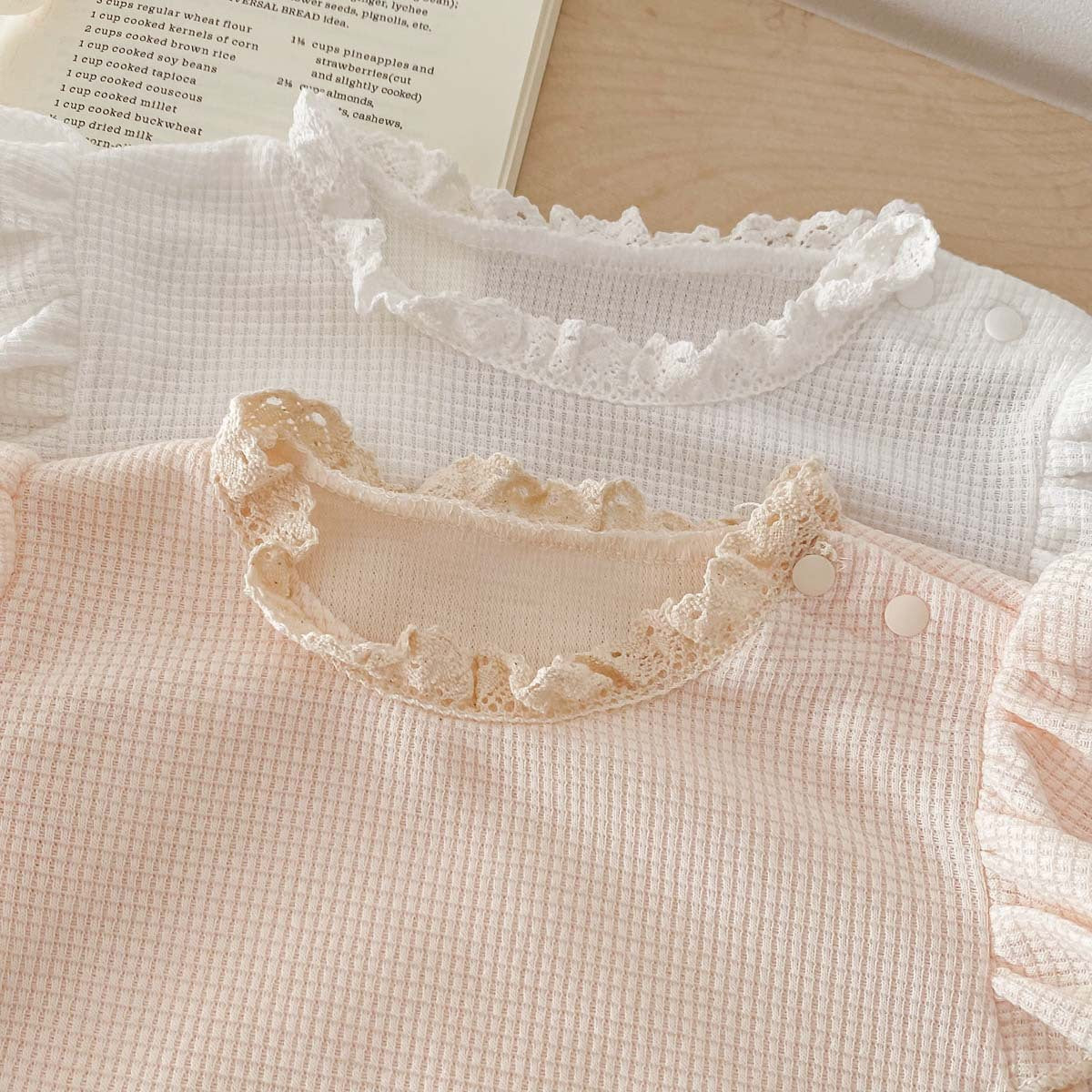 Summer Arrival Baby Girls Solid Color Short Sleeves Ruffle Neck Rompers, MyKids-USA®, Baby One-Pieces, MyKids-USA -  -  -  -  -  -  - 