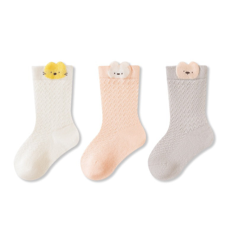 Autumn and Spring Baby Unisex Breathable Simple Cartoon Pattern Cute Socks 3-Pair Set, MyKids-USA®, Baby & Toddler Socks & Tights, MyKids-USA - Size/Age - XS (0-6M) - Color - Light Pink -  -  - TR2602021202-D.