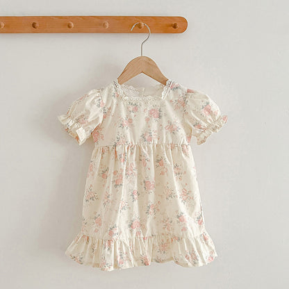 Summer Girls Floral Pattern Square Neck Onesies And Girls’ Dress – Princess Sister Matching Set, MyKids-USA®, Baby & Toddler Outfits, MyKids-USA -  -  -  -  -  -  - 