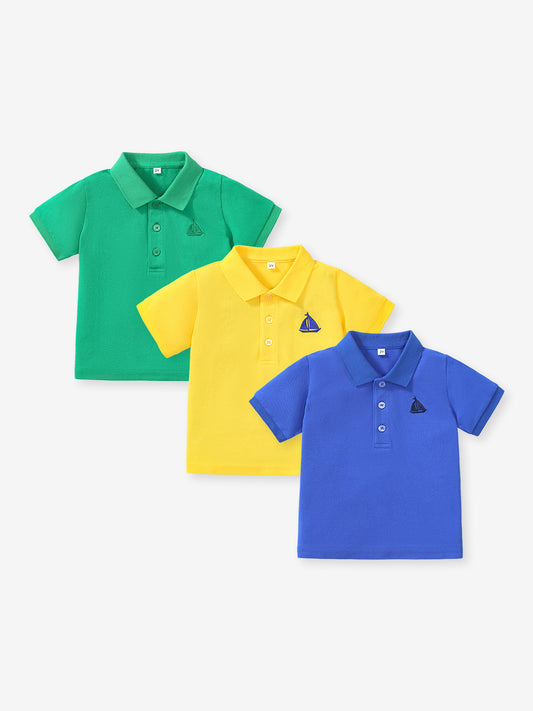 Unisex Baby Kids Solid Color Short Sleeves Polo Shirt