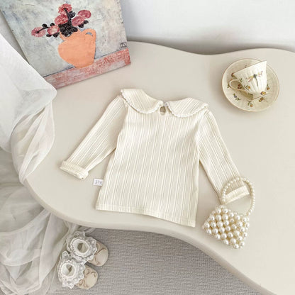 Autumn Arrival Baby Girls Solid Color Long Sleeves Striped Pattern Top with Collar, MyKids-USA®, Baby & Toddler Tops, MyKids-USA -  -  -  -  -  -  - 