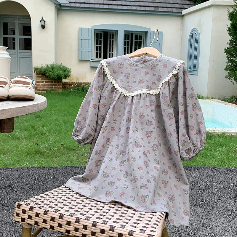 Autumn Arrival Baby Kids Girls Vintage Flowers Pattern Long Sleeves Crew Neck Dress, MyKids-USA®, Baby & Toddler Dresses, MyKids-USA - Size/Age - 90 (12-24M) - Color - Grey -  -  - TR2509082123-B