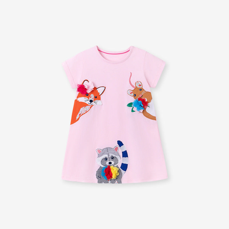 Summer Arrival Animals Cartoon Pattern Short Sleeves Dress for Stylish Girls, MyKids-USA®, Baby & Toddler Dresses, MyKids-USA - Size/Age - 90 (12-24M) - Color - Pink -  -  - TR2505051853-A