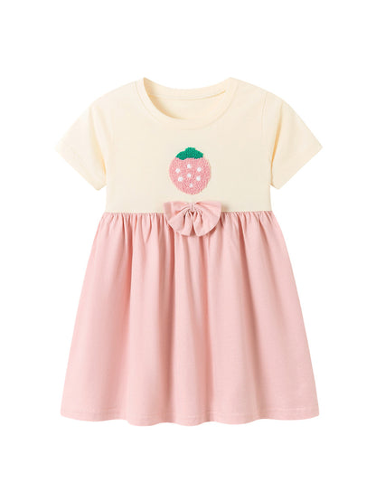 Summer Arrival Strawberry Pattern Color Patchwork Short Sleeves Dress for Stylish Girls, MyKids-USA®, Baby & Children's Dresses, MyKids-USA -  -  -  -  -  -  - .