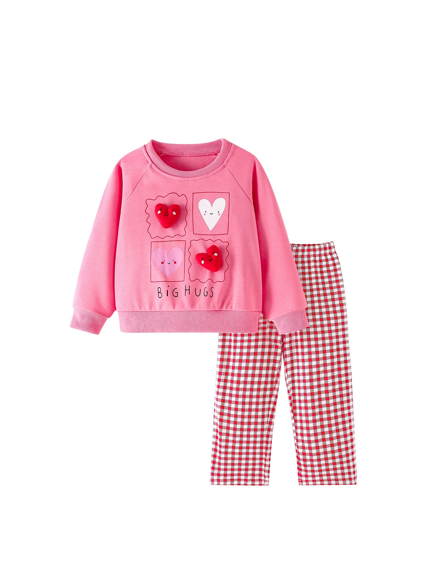 MyKids-USA® Winter and Autumn Baby Kids Girls Hearts Cartoon Pattern Long Sleeves Sweatshirt and Plaid Pants Clothing Set