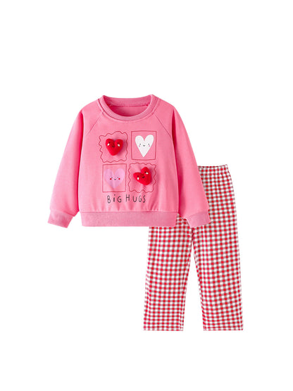 MyKids-USA® Winter and Autumn Baby Kids Girls Hearts Cartoon Pattern Long Sleeves Sweatshirt and Plaid Pants Clothing Set