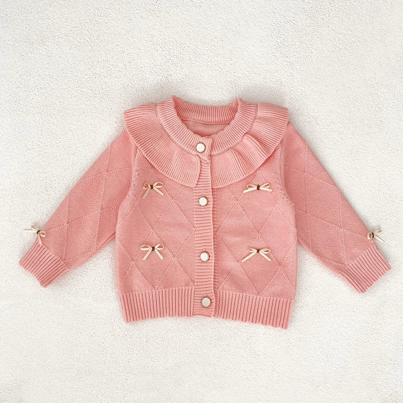 Autumn Arrival Baby Girls Comfortable Butterfly-bows Pattern Knitted Long Sleeves Cardigan, MyKids-USA®, Cardigans, MyKids-USA - Size/Age - 66 (3-6M) - Color - Pink -  -  - TR2508052322-B