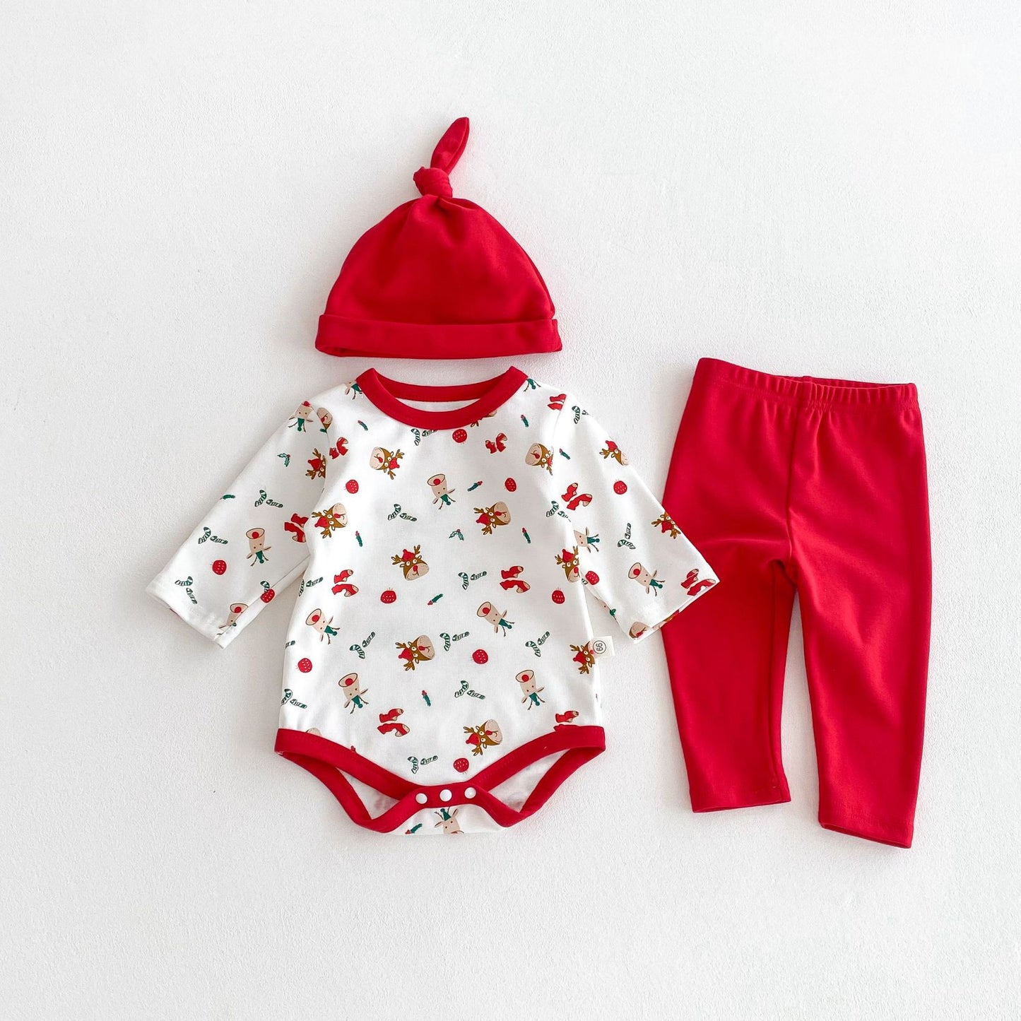 Autumn Arrival Baby Unisex Long Sleeves Christmas Cartoon Onesies with Hat and Plain Pants, MyKids-USA®, Baby & Toddler Outfits, MyKids-USA - Size/Age - 66 (3-6M) - Color - Red -  -  - TR2509152257-B