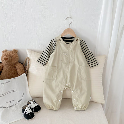 Spring and Autumn Baby Kids Unisex Striped Pattern Long Sleeves Top and Sleeveless Rompers Overalls Clothing Set, MyKids-USA®, Baby & Toddler Outfits, MyKids-USA -  -  -  -  -  -  - 