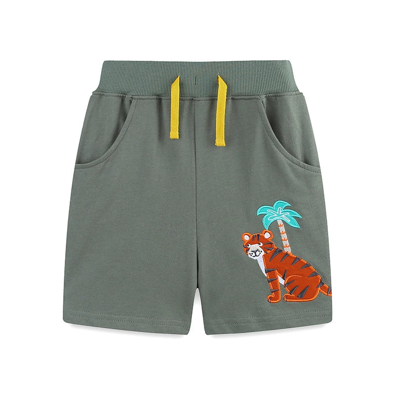 Summer Arrival Baby Kids Boys Cotton Casual Style Cartoon Tiger Embroidered Pattern Shorts, MyKids-USA®, Shorts, MyKids-USA - Size/Age - 90 (12-24M) - Color - Green -  -  - TR2506161649-A