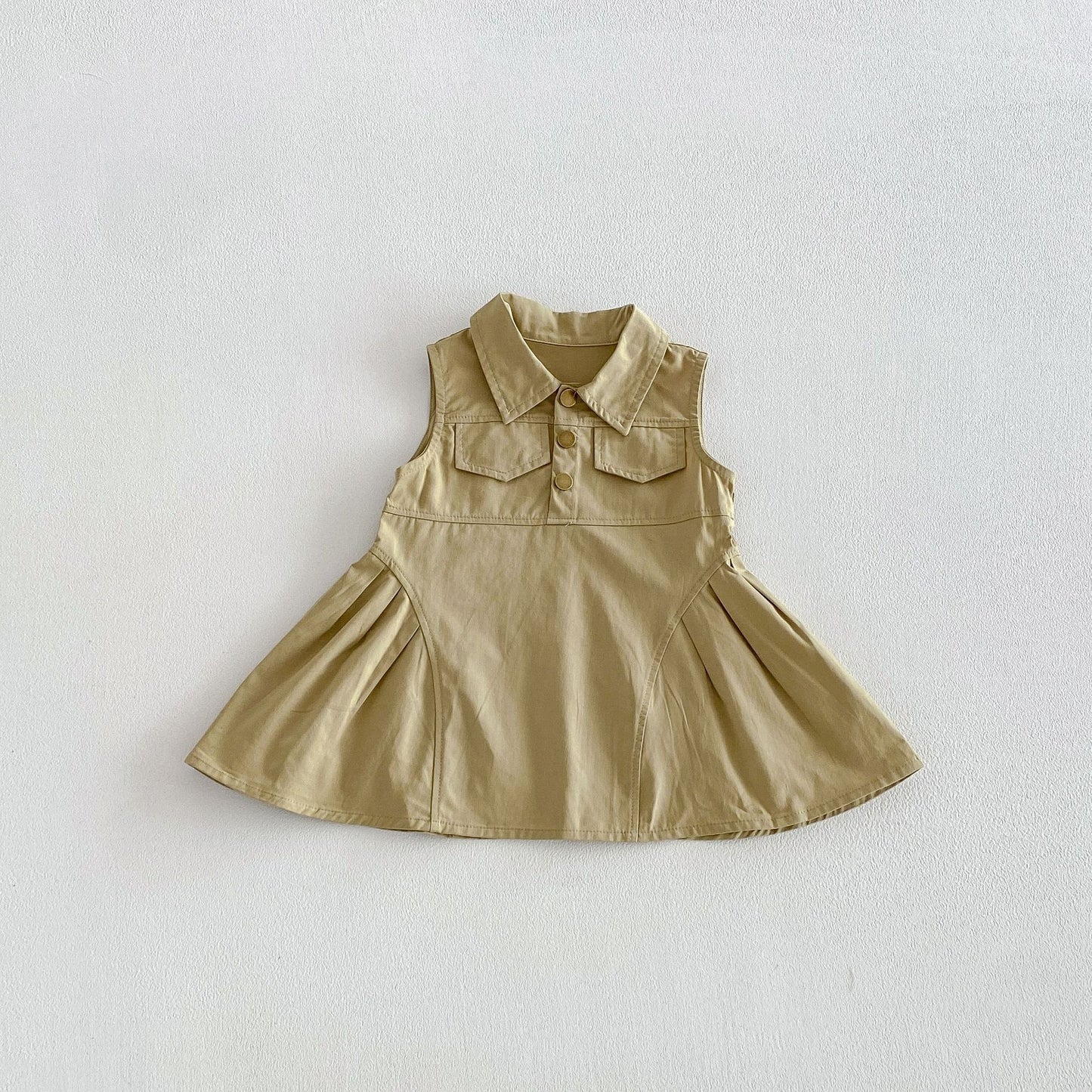 Summer Arrival Solid Color Sleeveless Turn-down Collar Dress for Stylish Girls, MyKids-USA®, Baby & Toddler Dresses, MyKids-USA - Size/Age - 80 (9-12M) - Color - Green -  -  - TR2603161808-A.