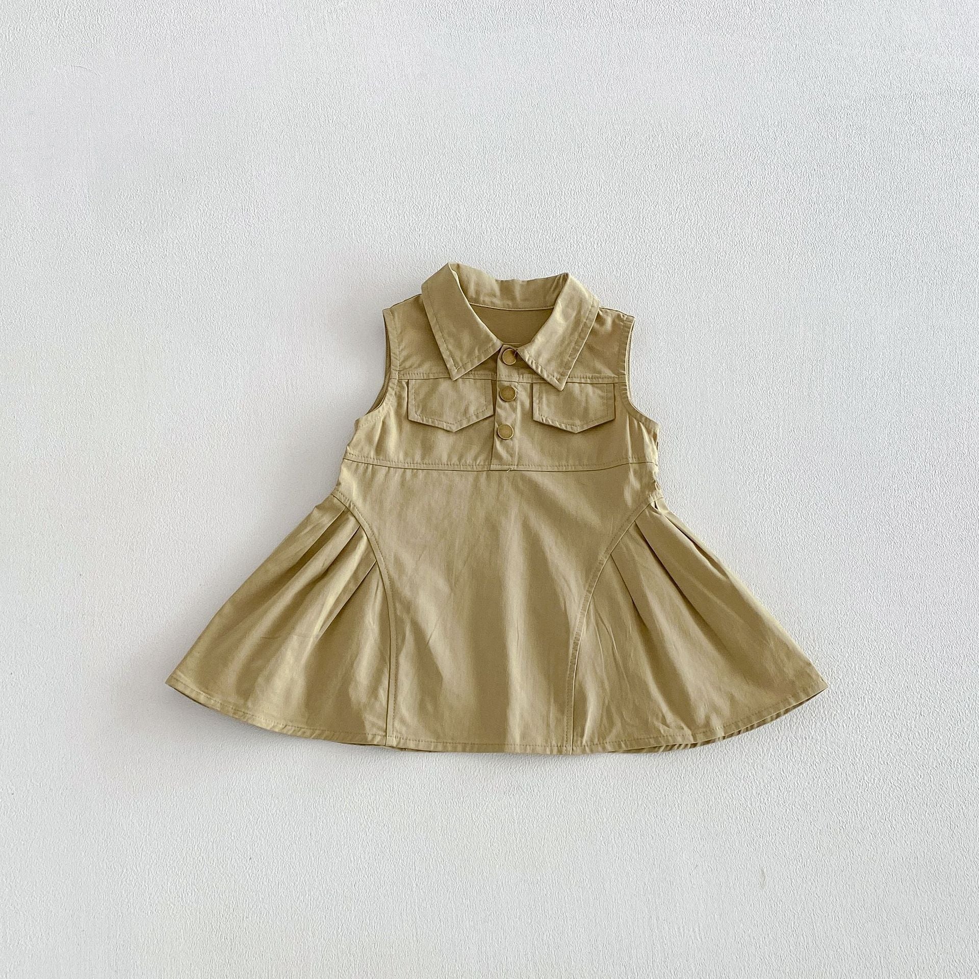 Summer Arrival Solid Color Sleeveless Turn-down Collar Dress for Stylish Girls, MyKids-USA®, Baby & Toddler Dresses, MyKids-USA - Size/Age - 80 (9-12M) - Color - Green -  -  - TR2603161808-A.