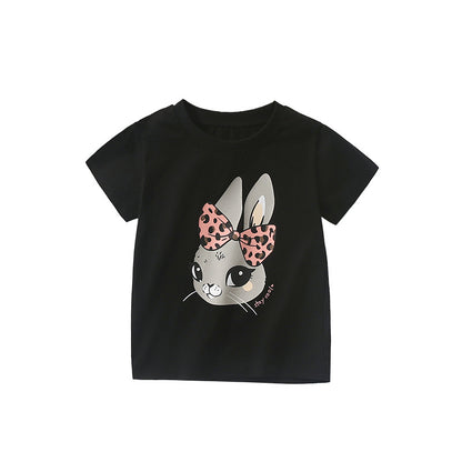 Summer Girls’ Animals Cartoon Pattern T-shirt in European and American Style, MyKids-USA®, Baby & Toddler Tops, MyKids-USA - Size/Age - 100 (2-3Y) - Color - Black -  -  - TR2506071702