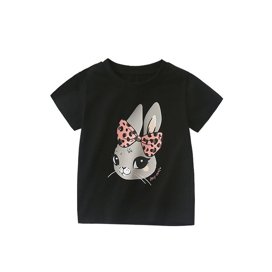 Summer Girls’ Animals Cartoon Pattern T-shirt in European and American Style, MyKids-USA®, Baby & Toddler Tops, MyKids-USA - Size/Age - 100 (2-3Y) - Color - Black -  -  - TR2506071702