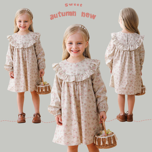 Arrival Autumn Girls Cute Flowers Print Crew Neck Long Sleeves Stylish Dress, MyKids-USA®, Baby & Toddler Dresses, MyKids-USA -  -  -  -  -  -  - 