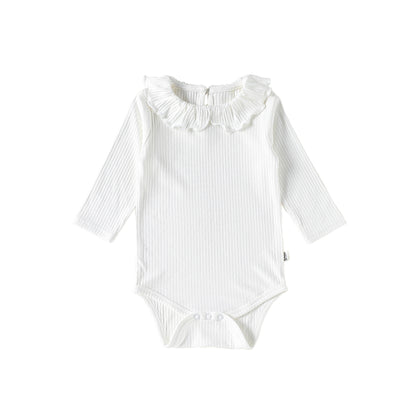 Spring Arrival Baby Girls Long Sleeves Solid Color Bodysuit with Collar, MyKids-USA®, Bodysuits, MyKids-USA - Size/Age - 66 (3-6M) - Color - White -  -  - TR2603082356-D.