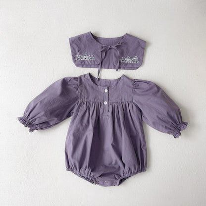 MyKids-USA® Autumn Baby Girls Purple Long-sleeved Bodysuit and Dress with Embroidered Capelet Shawl – Princess Sister Matching Set
