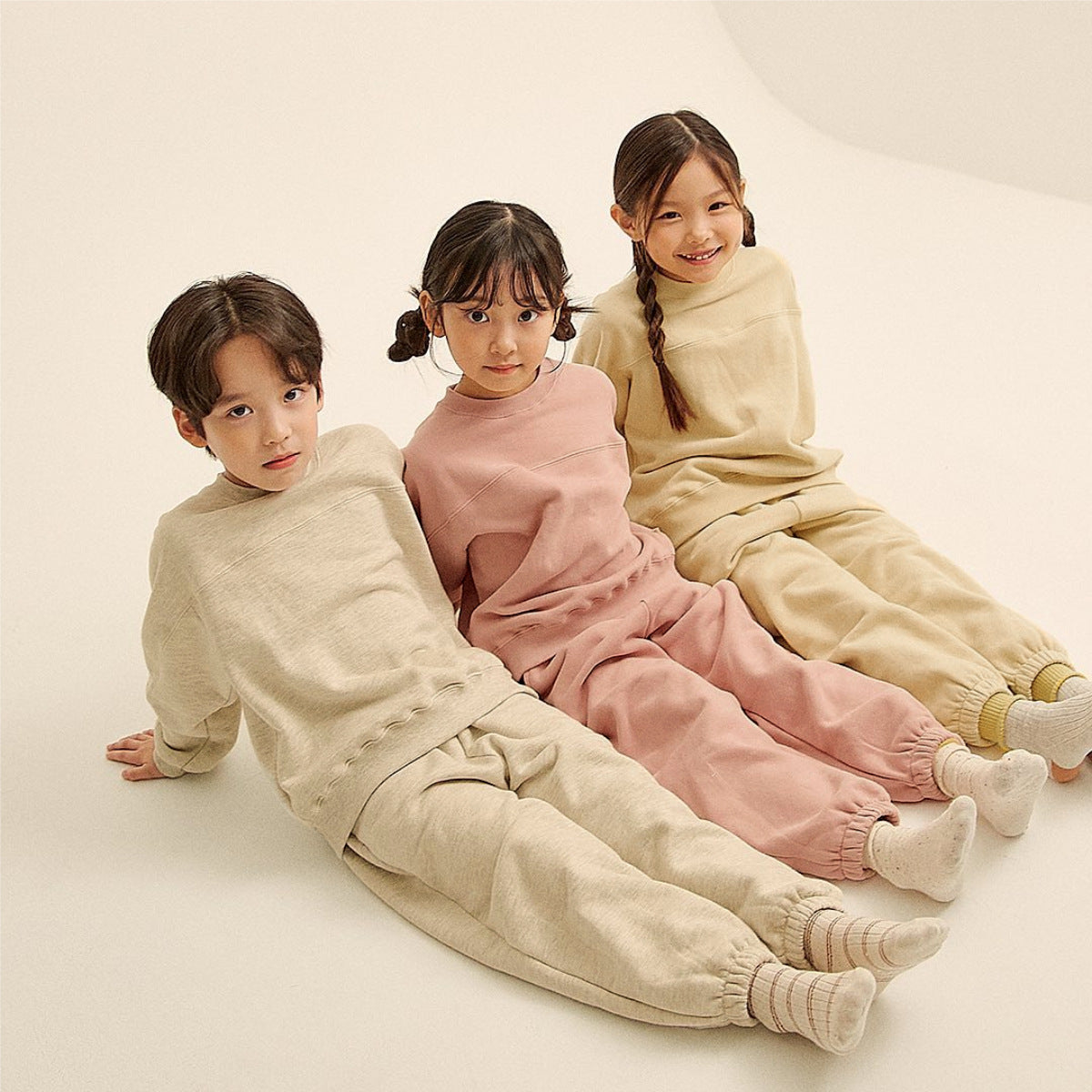 Spring Baby And Kids Unisex Solid Color Pullover Top And Pants Clothing Set