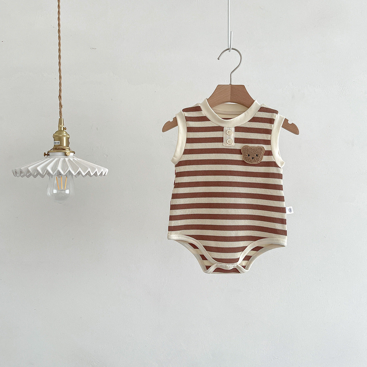 Summer Arrival Cheap Baby Unisex Casual Teddy Bear and Striped Pattern Sleeveless Onesies, MyKids-USA®, Baby One-Pieces, MyKids-USA - Size/Age - 66 (3-6M) - Color - Coffee -  -  - TR250616186-B