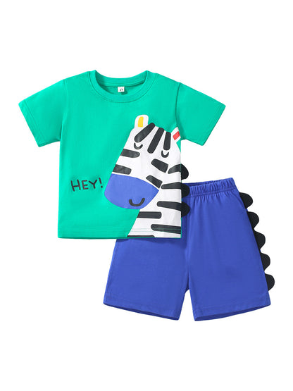 Baby Kids Boys Zebra Design T-Shirt And Shorts 2-Piece Casual Clothing Set