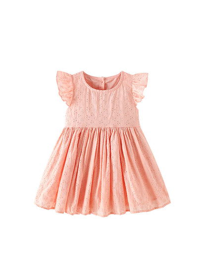 Summer Baby Kids Girls Fly Sleeves Cute Flowers Embroidery Pattern Dress
