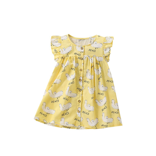 Summer Arrival Cartoon and Letters Pattern Fly Sleeves Dress for Stylish Girls, MyKids-USA®, Baby & Toddler Dresses, MyKids-USA - Size/Age - 100 (2-3Y) - Color - Yellow -  -  - TR2506101701-A