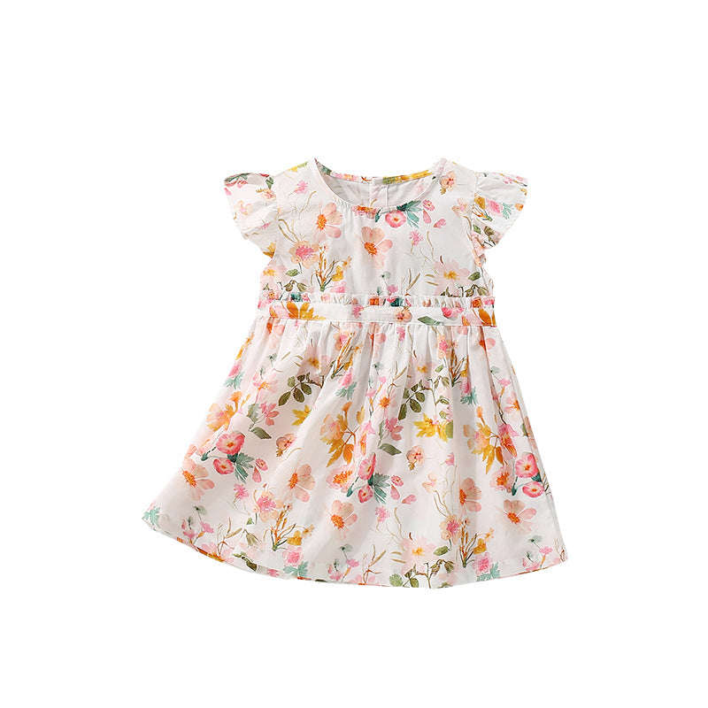 Summer Arrival Floral Pattern Fly Sleevels Dress for Stylish Girls, MyKids-USA®, Baby & Toddler Dresses, MyKids-USA - Size/Age - 100 (2-3Y) - Color - Beige -  -  - TR2506101716-A