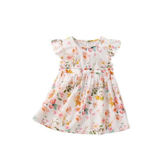 Summer Arrival Floral Pattern Fly Sleevels Dress for Stylish Girls, MyKids-USA®, Baby & Toddler Dresses, MyKids-USA - Size/Age - 100 (2-3Y) - Color - Beige -  -  - TR2506101716-A