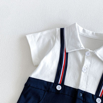 Summer Arrival Baby Boys Short Sleeves Color Patchwork Rompers Bodysuits