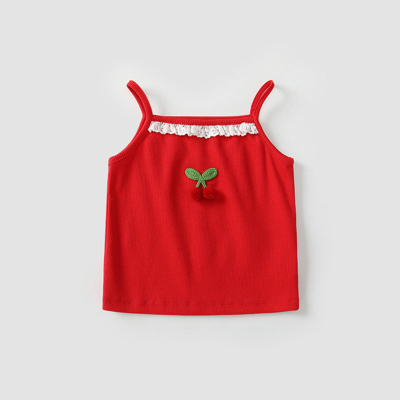Summer Arrival Baby Girls Sleeveless Casual Cherry Pattern Knitted Vest, MyKids-USA®, Baby & Toddler Tops, MyKids-USA - Size/Age - 80 (9-12M) - Color - Red -  -  - TR2505062232-A