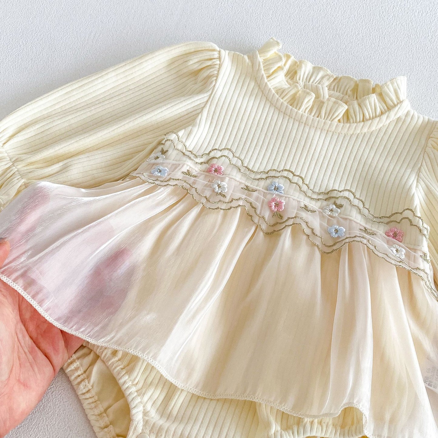 MyKids-USA® Autumn Arrival Baby Girls Long Sleeves Cute Flowers Embroidered Pattern Bodysuit Dress