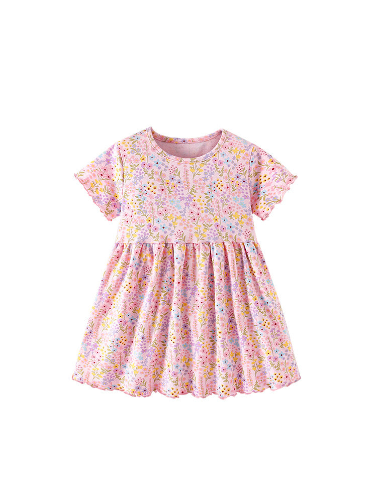 Summer Baby Kids Girls Short Sleeves Floral Pattern Dress