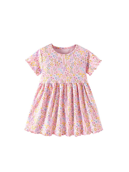 Summer Baby Kids Girls Short Sleeves Floral Pattern Dress
