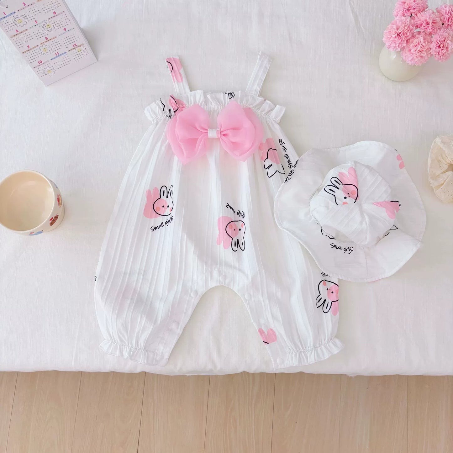 Summer Arrival Baby Girls Cartoon Rabbits Pattern Sleeveless Rompers with Hat, MyKids-USA®, Baby One-Pieces, MyKids-USA -  -  -  -  -  -  - 