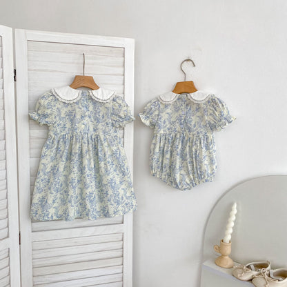 Summer Girls Flowers Pattern Lace Trim Collar Onesies and Dress – Princess Sister Matching Set, MyKids-USA®, Baby & Children's One-Pieces, MyKids-USA -  -  -  -  -  -  - .