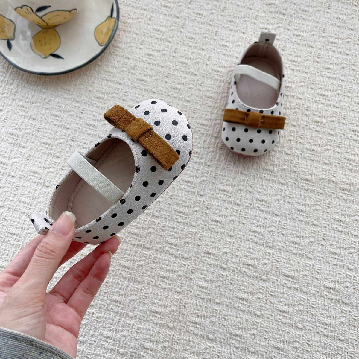 MyKids-USA® Baby Girl Faux Suede Vintage Dots Pattern Soft Sole Shoes