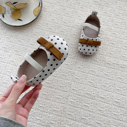MyKids-USA® Baby Girl Faux Suede Vintage Dots Pattern Soft Sole Shoes