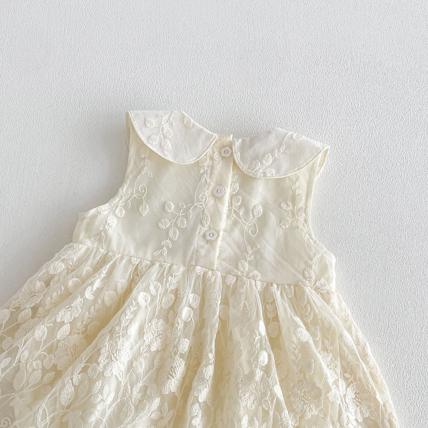 Design Summer Baby Kids Girls Sleeveless Flowers Embroidered Pattern Bodysuit Dress