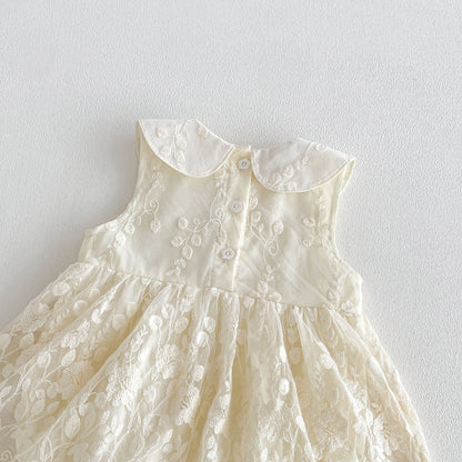 Design Summer Baby Kids Girls Sleeveless Flowers Embroidered Pattern Bodysuit Dress