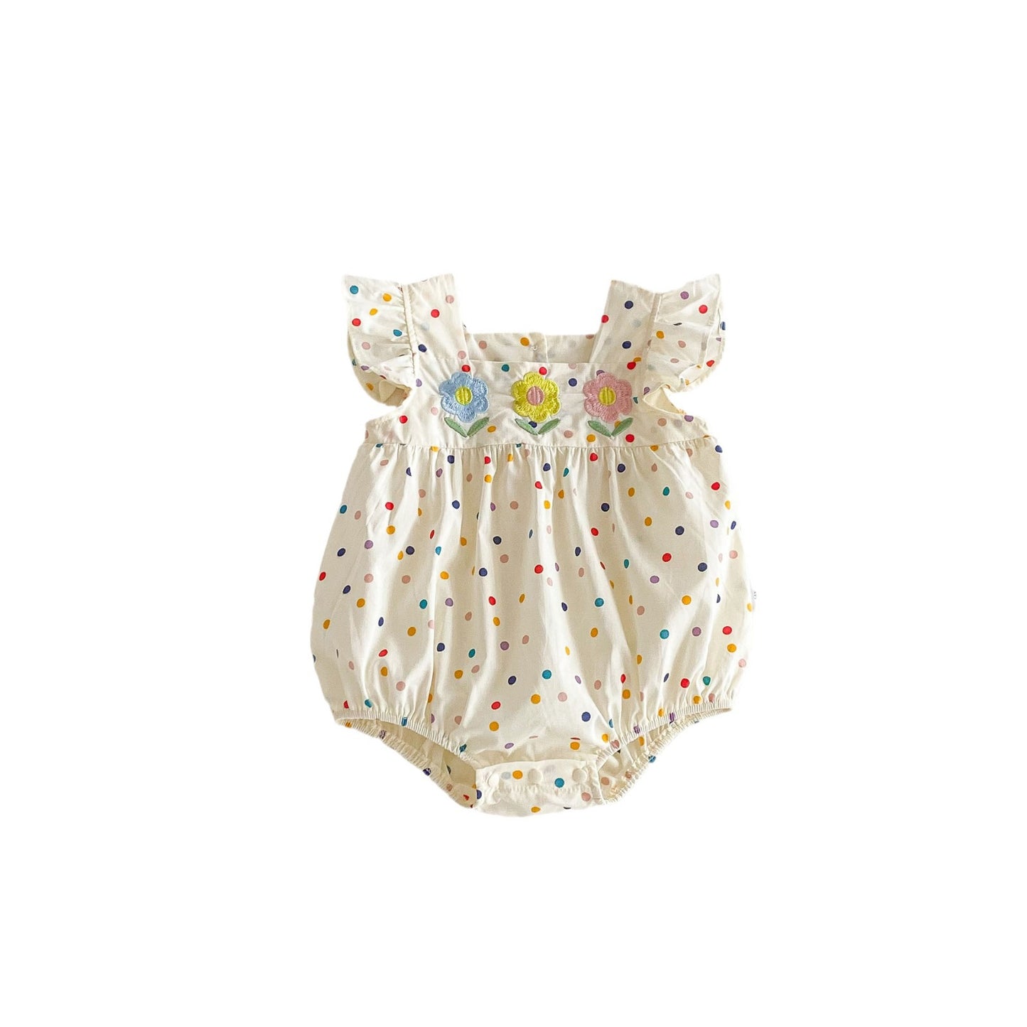 Summer New Arrival Baby Girls Fly Sleeves Colorful Dots Pattern Floral Embroidery Onesies
