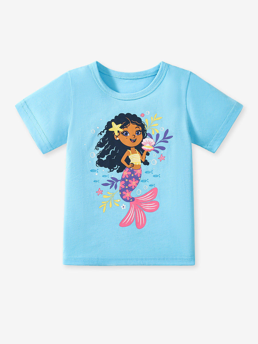 Kids’ Mermaid Cartoon Pattern Short Sleeves T-shirt in European and American Style for Summer, MyKids-USA®, Baby & Toddler Tops, MyKids-USA -  -  -  -  -  -  - 