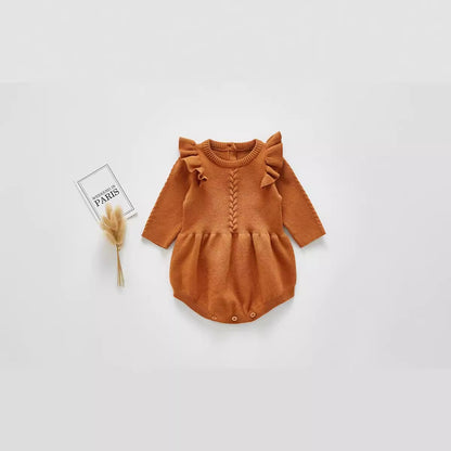 Spring and Autumn Design Baby Girls Solid Color Long Sleeves Knitted Onesies, MyKids-USA®, Baby One-Pieces, MyKids-USA - Size/Age - 59 (0-3M) - Color - Brown -  -  - TR2504192238-C