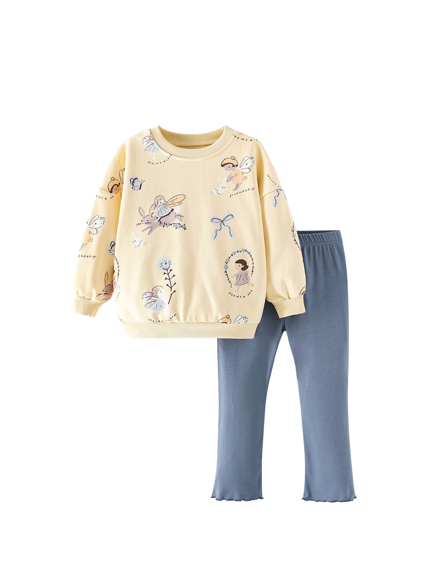 MyKids-USA® Winter and Autumn Baby Kids Girls Cartoon Pattern Long Sleeves Sweatshirt and Plain Pants Clothing Set