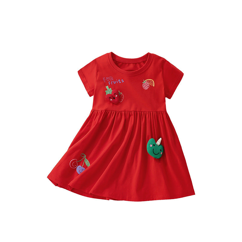 Summer Arrival Fruits Cartoon Pattern Short Sleeves Dress for Stylish Girls, MyKids-USA®, Baby & Toddler Dresses, MyKids-USA - Size/Age - 100 (2-3Y) - Color - Red -  -  - TR2505182130-A