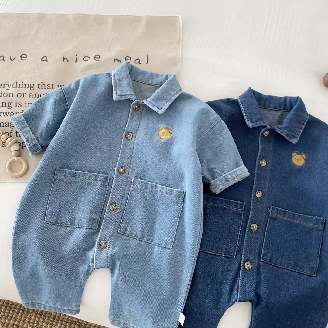 Autumn and Spring Arrival Baby Unisex Long Sleeves Cartoon Pattern Single Breasted Denim Rompers, MyKids-USA®, Baby & Toddler Outfits, MyKids-USA -  -  -  -  -  -  - 