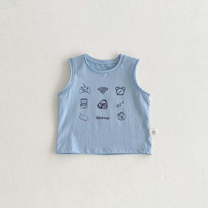 Simple Sleeveless Summer New Children’s Vest, Unisex Baby Cotton Blend Casual icons Pattern Top, MyKids-USA®, Baby & Toddler Tops, MyKids-USA - Size/Age - 73 (6-9M) - Color - Blue -  -  - TR2505301100-A