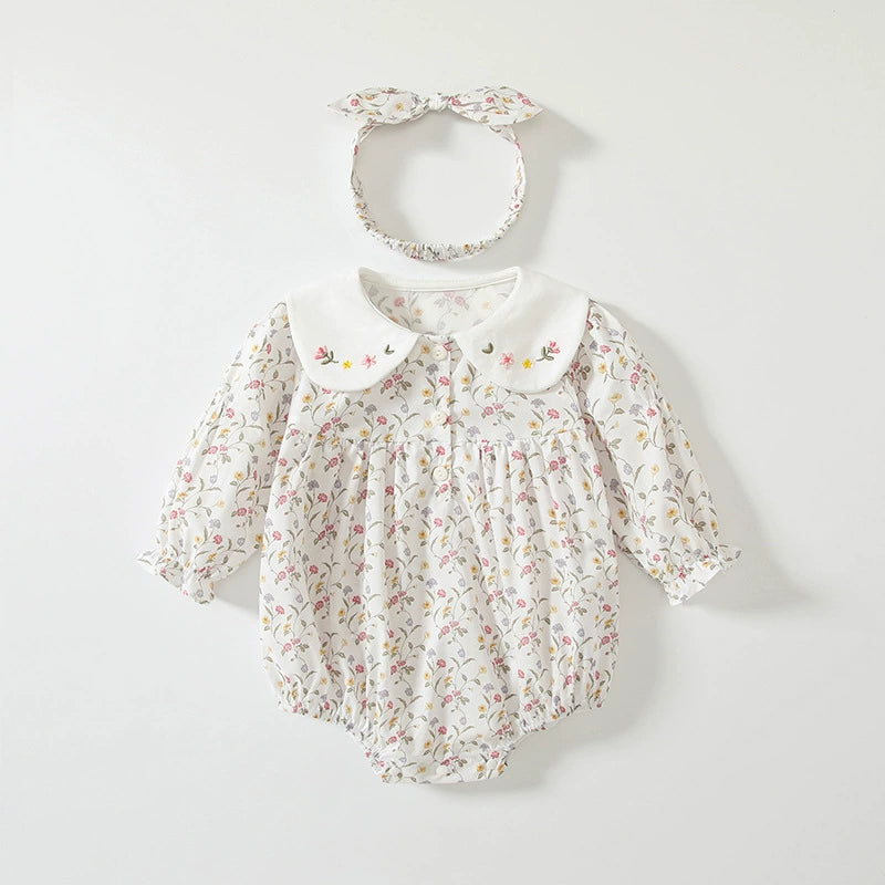 Autumn Hot Selling Baby Girls Floral Pattern Onesies Bodysuits with Embroidery Collar, MyKids-USA®, Baby One-Pieces, MyKids-USA - Size/Age - 66 (3-6M) - Color - Beige -  -  - TR2506242327-A