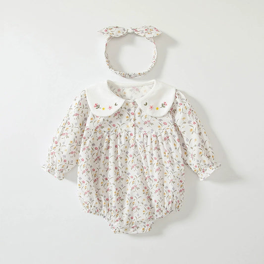 Autumn Hot Selling Baby Girls Floral Pattern Onesies Bodysuits with Embroidery Collar, MyKids-USA®, Baby One-Pieces, MyKids-USA - Size/Age - 66 (3-6M) - Color - Beige -  -  - TR2506242327-A