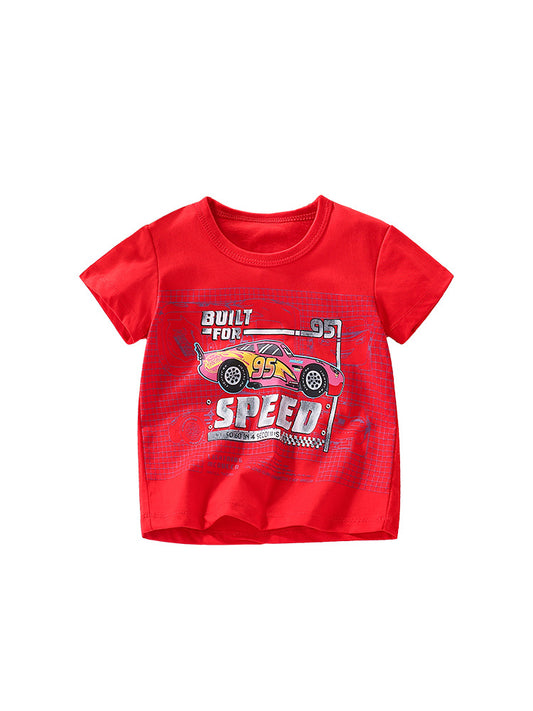 Boys’ Racing Car Cartoon Print T-Shirt In European And American Style