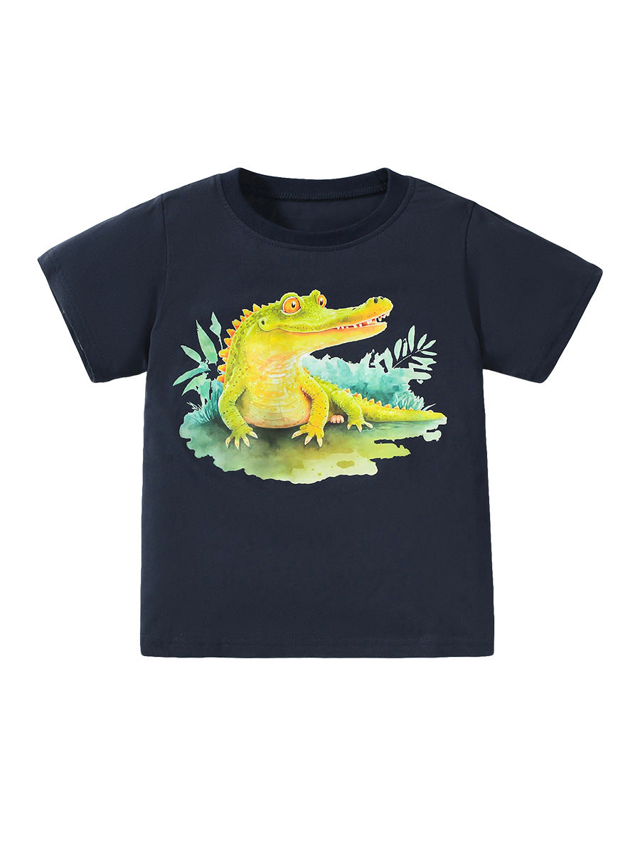 Boys Crocodile Print T-Shirt In European And American Style For Summer